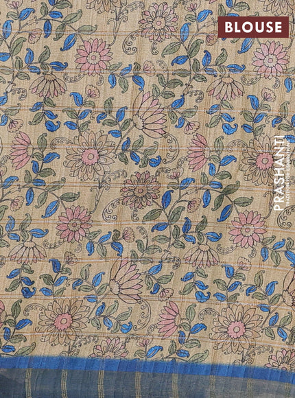 Blue & Beige Semi Tussar Saree - Kalamkari Prints