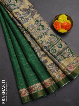 Green & Beige Semi Tussar Saree - Kalamkari Prints