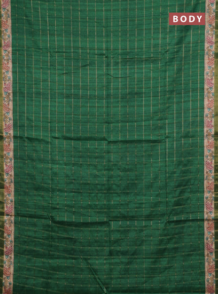 Green & Beige Semi Tussar Saree - Kalamkari Prints