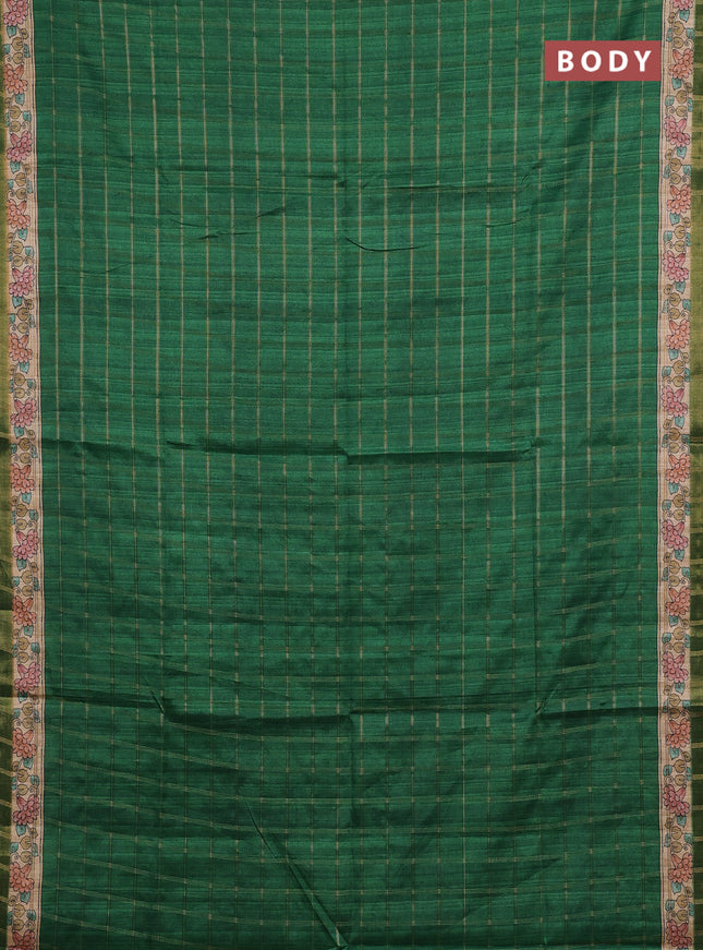 Green & Beige Semi Tussar Saree - Kalamkari Prints