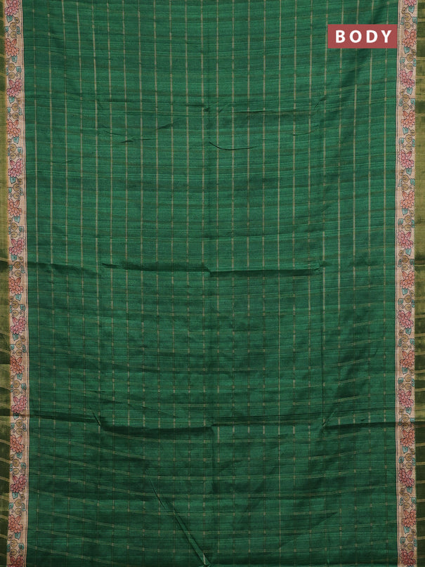 Green & Beige Semi Tussar Saree - Kalamkari Prints