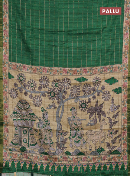 Green & Beige Semi Tussar Saree - Kalamkari Prints