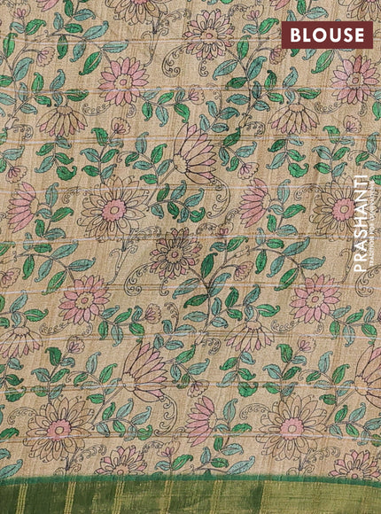 Green & Beige Semi Tussar Saree - Kalamkari Prints