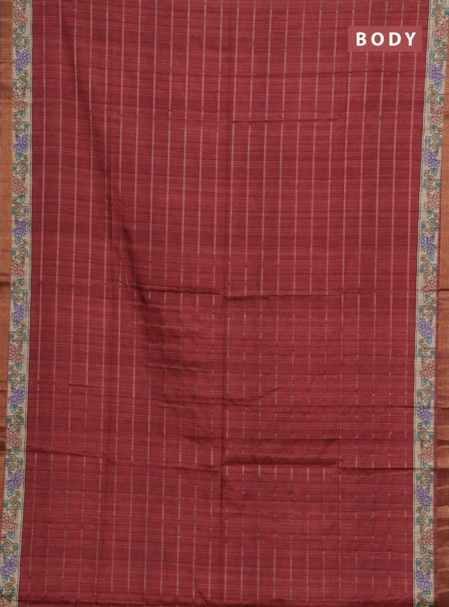Maroon & Beige Semi Tussar Saree - Kalamkari Prints