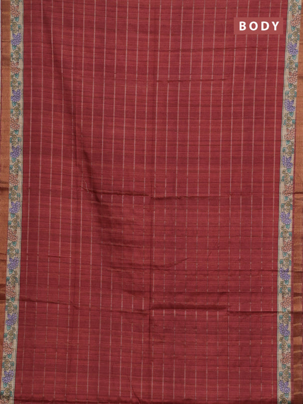 Maroon & Beige Semi Tussar Saree - Kalamkari Prints