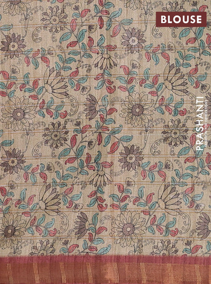 Maroon & Beige Semi Tussar Saree - Kalamkari Prints