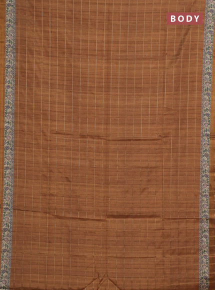Mustard Yellow & Beige Semi Tussar Saree - Kalamkari Prints