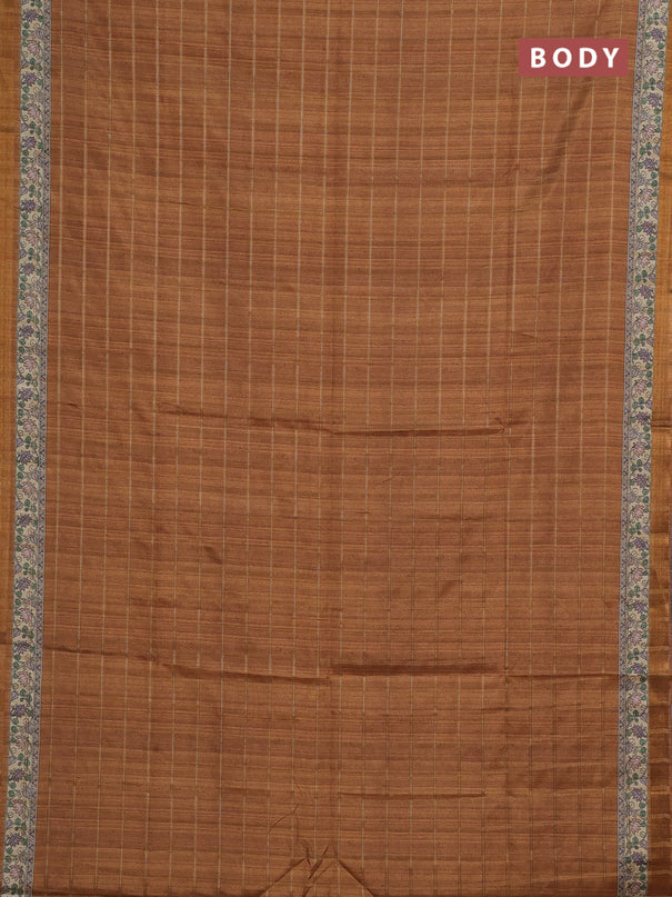Mustard Yellow & Beige Semi Tussar Saree - Kalamkari Prints