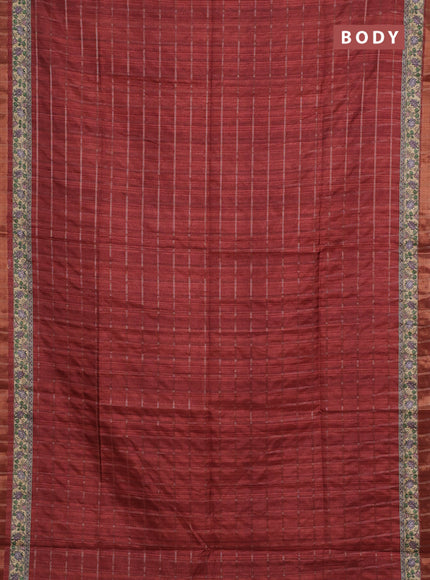 Rust & Beige Semi Tussar Saree - Kalamkari Prints