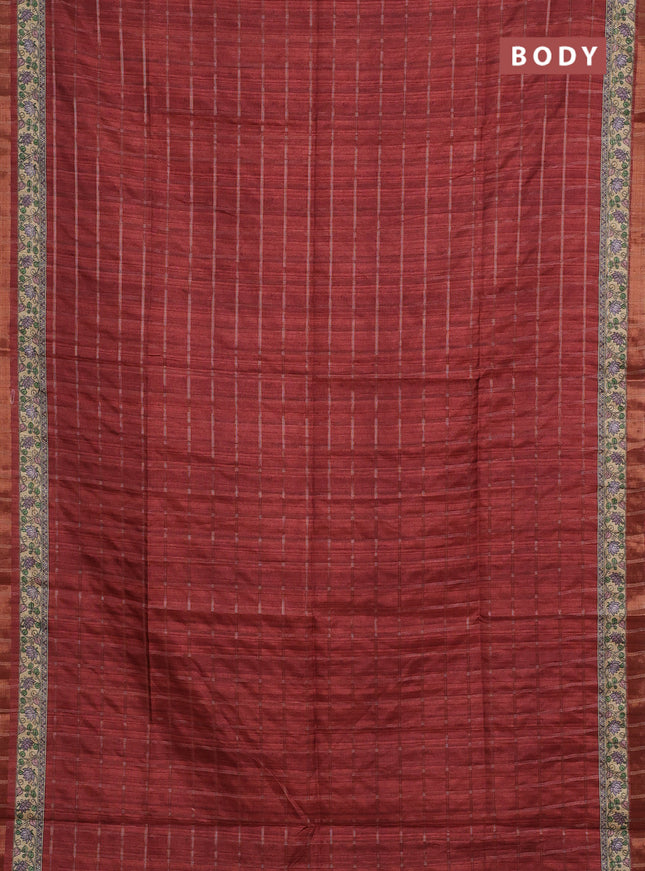 Rust & Beige Semi Tussar Saree - Kalamkari Prints
