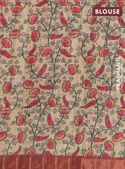 Rust & Beige Semi Tussar Saree - Kalamkari Prints