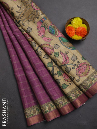 Mauve Pink & Beige Semi Tussar Saree - Kalamkari Prints