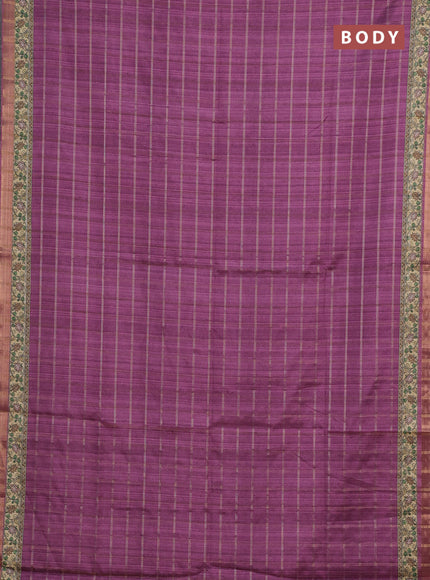 Mauve Pink & Beige Semi Tussar Saree - Kalamkari Prints