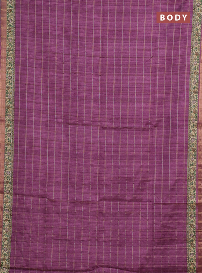 Mauve Pink & Beige Semi Tussar Saree - Kalamkari Prints