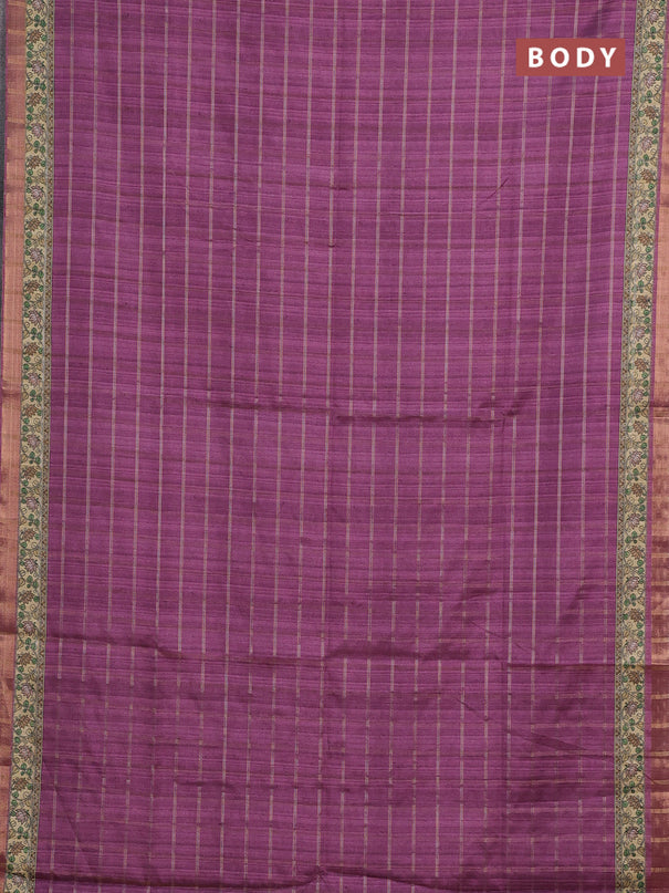 Mauve Pink & Beige Semi Tussar Saree - Kalamkari Prints