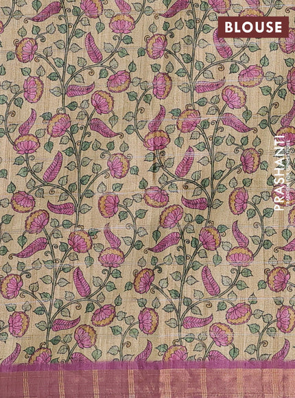 Mauve Pink & Beige Semi Tussar Saree - Kalamkari Prints