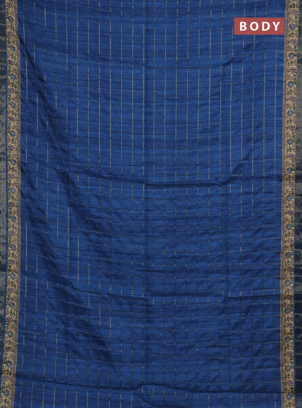 Blue & Beige Semi Tussar Saree - Kalamkari Prints