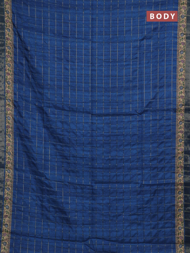 Blue & Beige Semi Tussar Saree - Kalamkari Prints
