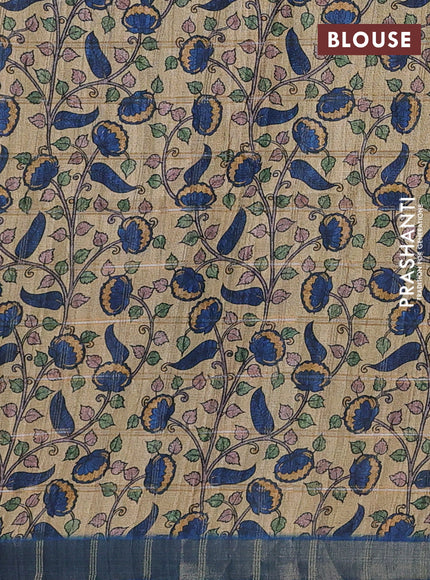 Blue & Beige Semi Tussar Saree - Kalamkari Prints