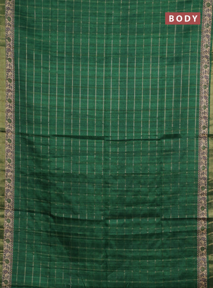 Green & Beige Semi Tussar Saree - Kalamkari Prints