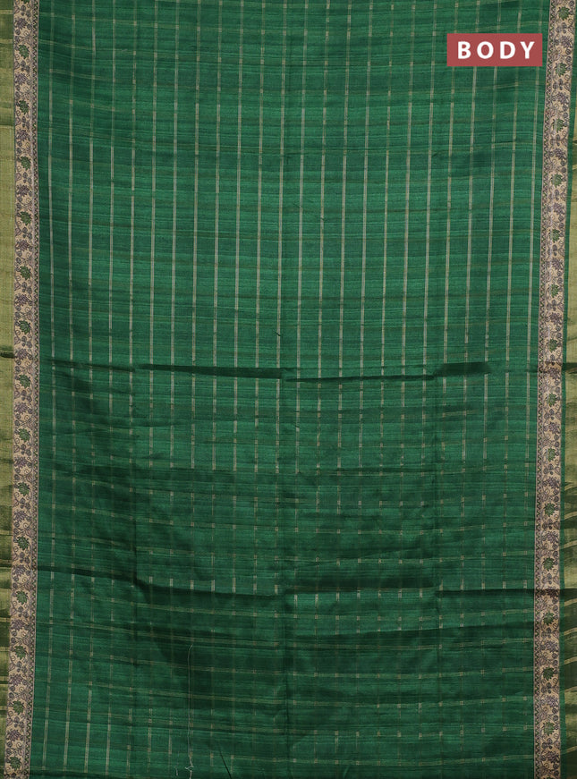 Green & Beige Semi Tussar Saree - Kalamkari Prints