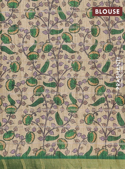 Green & Beige Semi Tussar Saree - Kalamkari Prints
