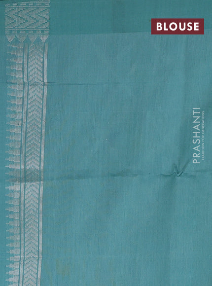 Off White & Teal Blue Kora Jamdhani Silk Saree