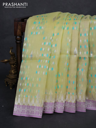 Pale Yellow & Lavender Kora Jamdhani Silk Saree