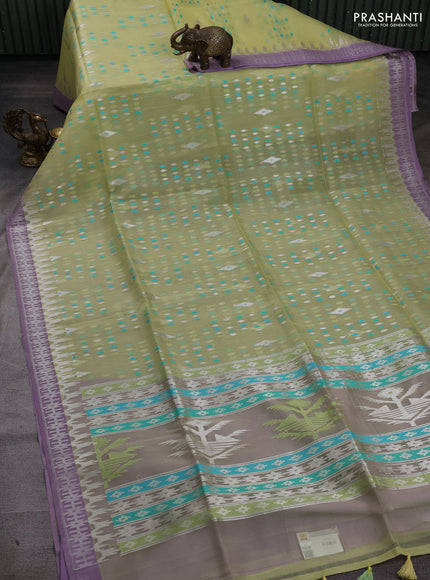 Pale Yellow & Lavender Kora Jamdhani Silk Saree