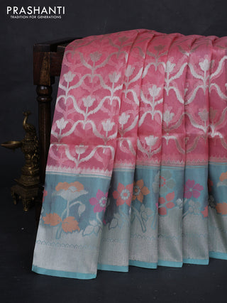 Gajri Pink & Mint Green Kora Jamdhani Silk Saree