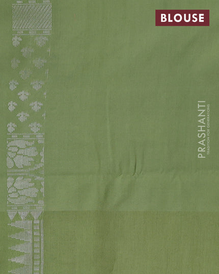 Peach Pink & Pista Green Kora Jamdhani Silk Saree