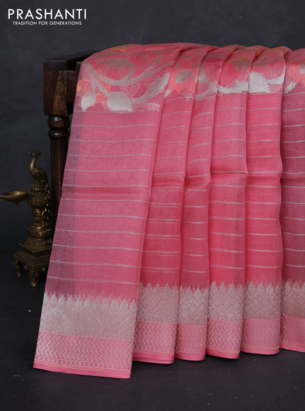 Gajri Pink &  Kora Jamdhani Silk Saree