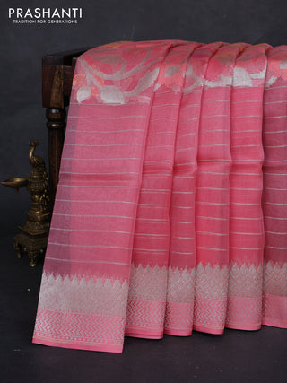 Gajri Pink &  Kora Jamdhani Silk Saree
