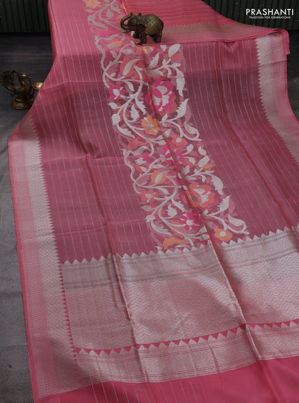 Gajri Pink &  Kora Jamdhani Silk Saree
