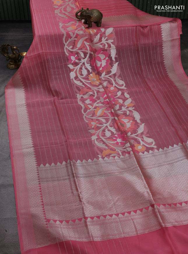 Gajri Pink &  Kora Jamdhani Silk Saree