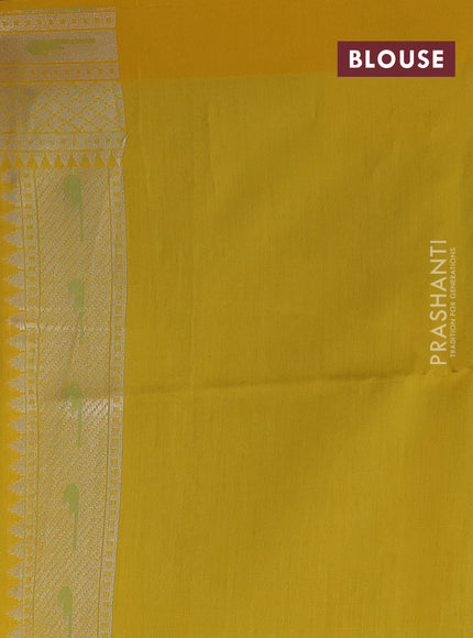 Teal Blue & Yellow Kora Jamdhani Silk Saree