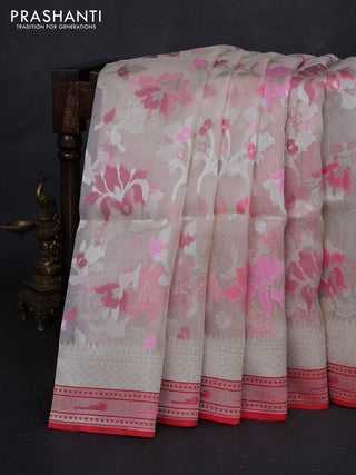 Off White & Red Kora Jamdhani Silk Saree