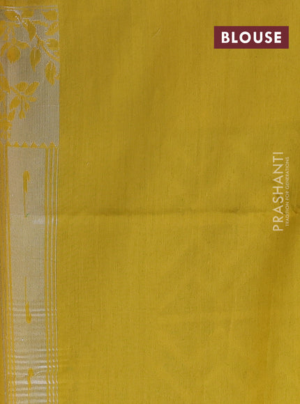 Teal Blue & Yellow Kora Jamdhani Silk Saree