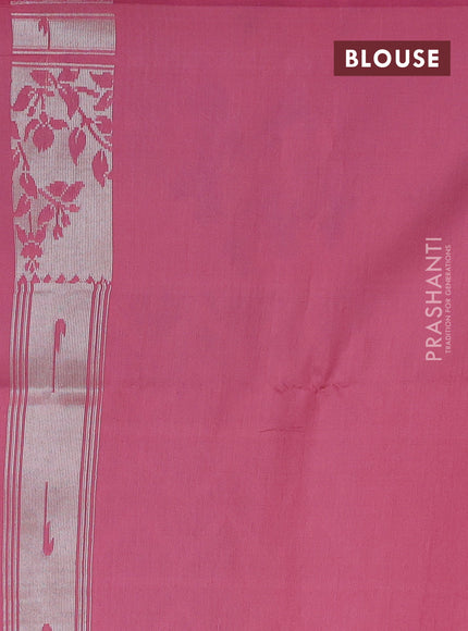 Pista Green & Pink Kora Jamdhani Silk Saree