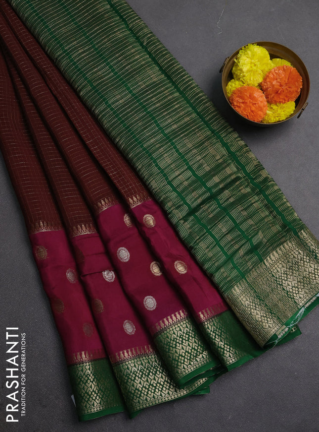Maroon & Green Semi Mysore Silk Saree - Checks