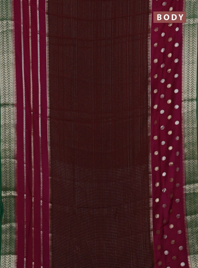 Maroon & Green Semi Mysore Silk Saree - Checks