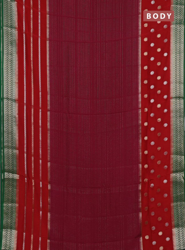 Wine & Green Semi Mysore Silk Saree - Checks