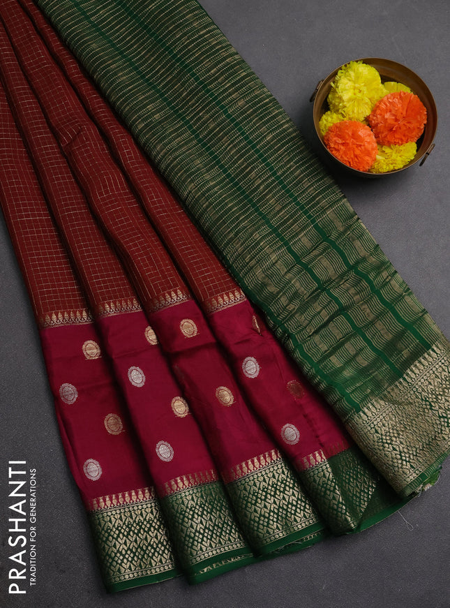 Maroon & Wine  Semi Mysore Silk Saree - Checks