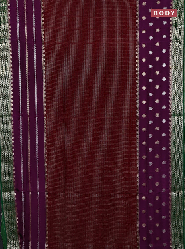 Maroon & Green Semi Mysore Silk Saree - Checks