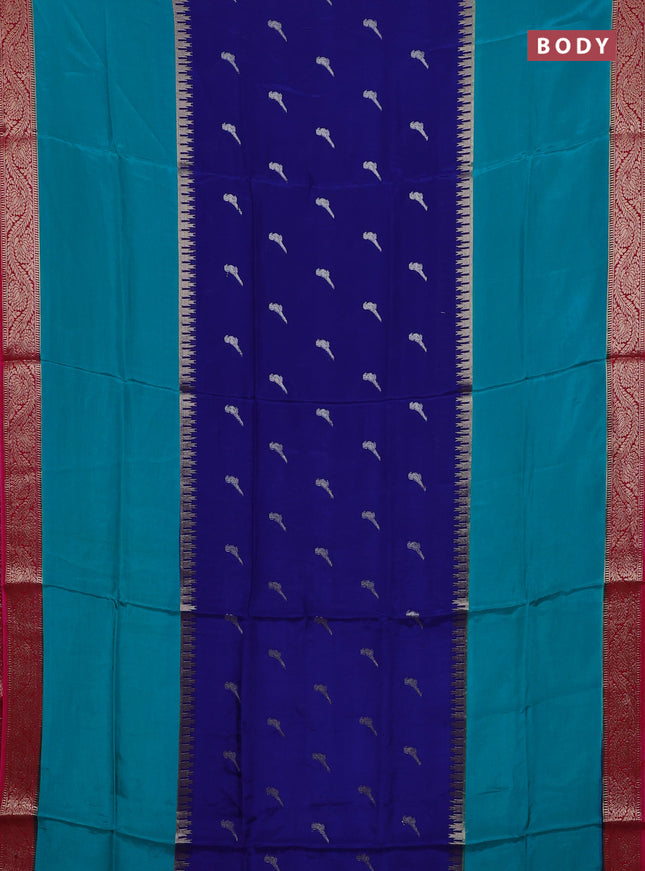 Bule & Teal Green Semi Mysore Silk Saree - Buttas
