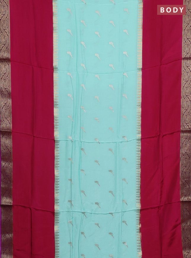 Teal Green & Pink Semi Mysore Silk Saree - Buttas