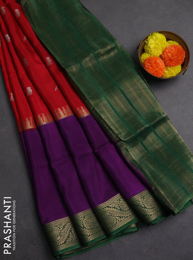 Red & Purple Semi Mysore Silk Saree - Buttas