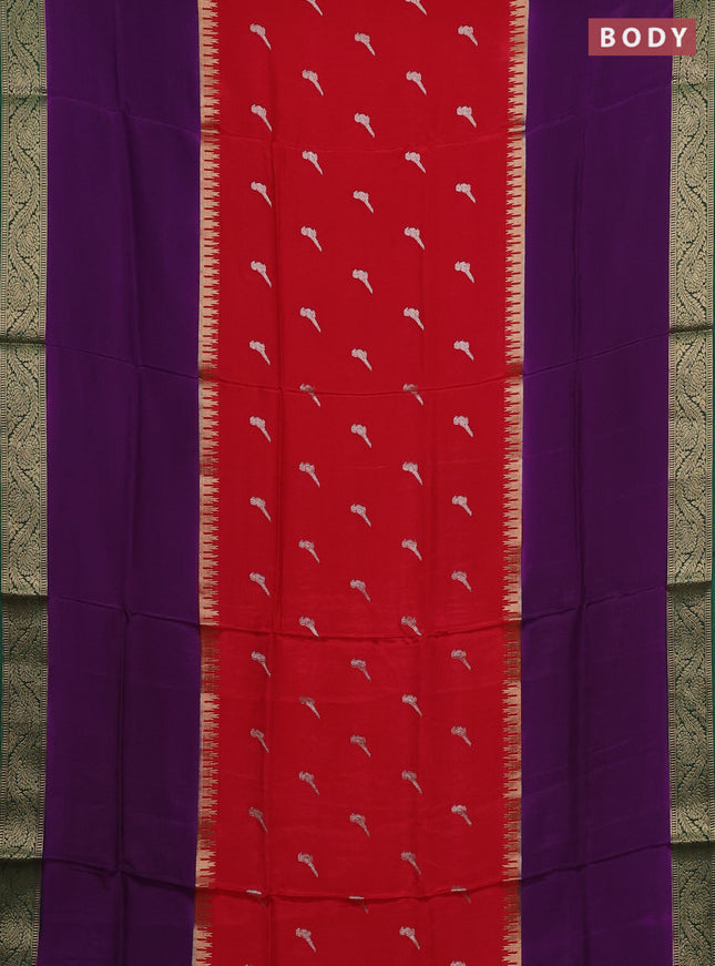 Red & Purple Semi Mysore Silk Saree - Buttas