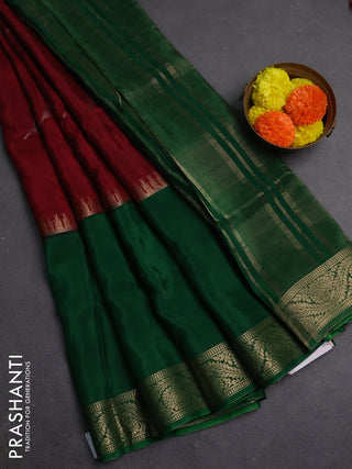 Maroon & Green Semi Mysore Silk Saree - Buttas