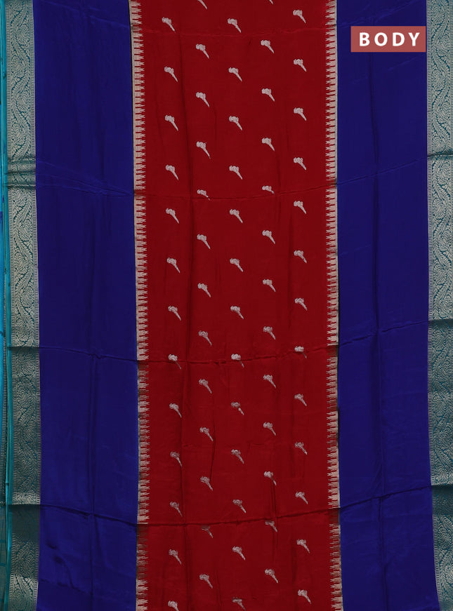 Red & Blue Semi Mysore Silk Saree - Buttas